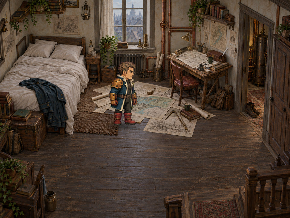 A bedroom scene from the RPG Maker MV version of The Goddess Tourney